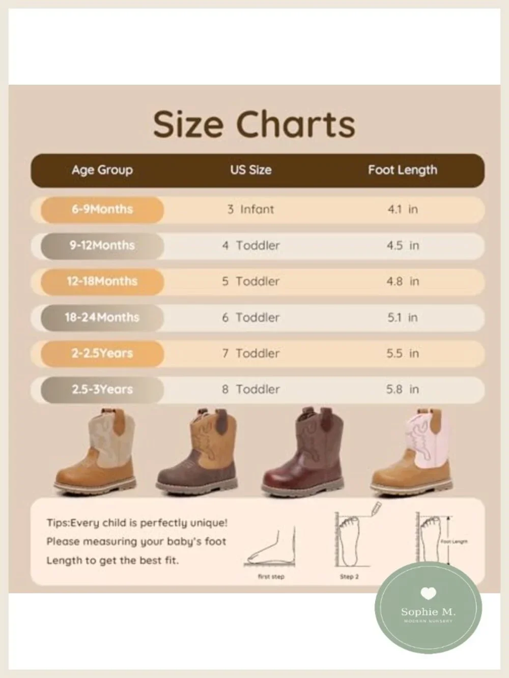 Baby Toddler Cowboy Boots Boys Girls Hook Loop Faux Leather Non-Slip
